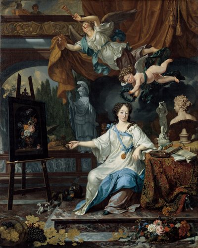 艺术家的寓言肖像在她的工作室，c.1675-1685 作者 米歇尔·范·穆瑟（Michiel van Musscher）