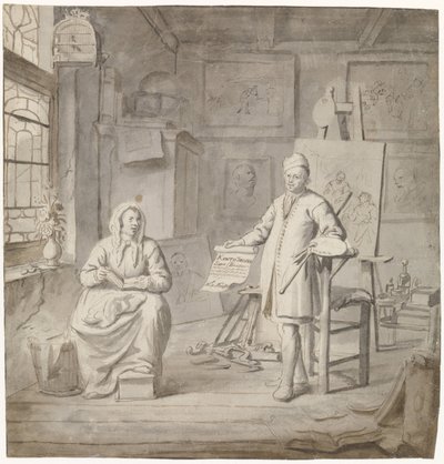 画家 Michiel Comans 和他的第三任妻子 Elisabeth van der Mersche 在工作室 作者 Michiel van Musscher