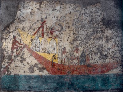 埃及古物。"埃及军舰" 墓穴壁画。公元前2000年。都灵，Egizio博物馆 作者 埃及王国