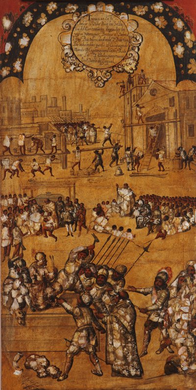 征服墨西哥，第四板块，约1696-1715（木板画） 作者 米格尔·冈萨雷斯