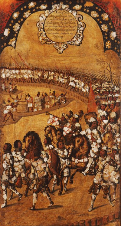 征服墨西哥，第九板块，约1696-1715（木板画） 作者 米格尔·冈萨雷斯