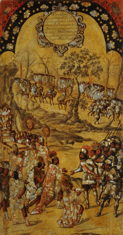 征服墨西哥，第八板块，约1696-1715（木板画） 作者 米格尔·冈萨雷斯