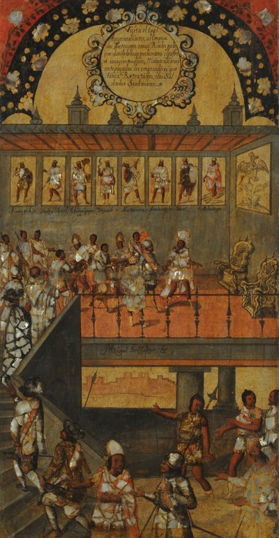 征服墨西哥，第十二板块，约1696-1715（木板画） 作者 米格尔·冈萨雷斯