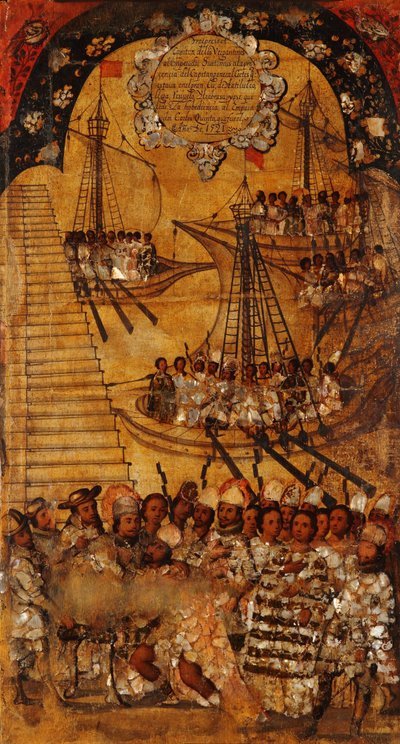 征服墨西哥，第二十四小组，约1696-1715（木板画） 作者 米格尔·冈萨雷斯