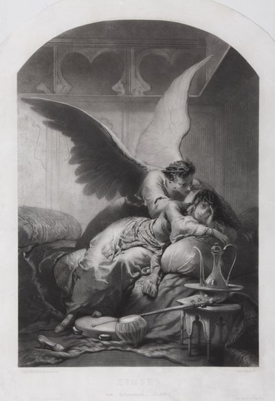 塔玛拉和恶魔。米哈伊尔·莱蒙托夫（Mikhail Lermontov）的诗歌《恶魔》插图c。 1880年 作者 Zichy的Mihaly