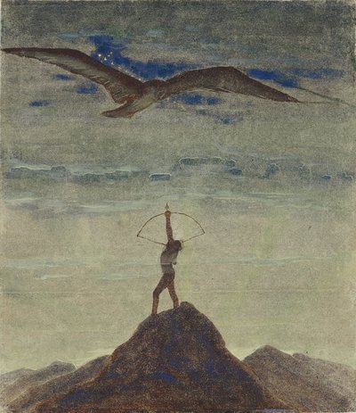 射手座的标志（摘自《黄道十二宫》循环），作者：Ciurlionis，Mikalojus Konstantinas（1875-1911）。 蛋彩画纸本，尺寸：35,3x30,1 作者 Mikalojus Konstantinas Čiurlionis
