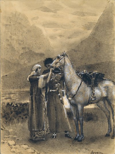 与Ismail的Zara告别。米哈伊尔·莱蒙托夫（Mikhail Lermontov）的诗《 Ismail Bey》插图，1890-1891年 作者 米哈伊尔·亚历山德罗维奇·弗鲁贝尔
