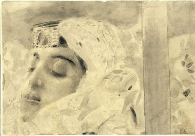 塔玛拉在棺材里。米哈伊尔·莱蒙托夫（Mikhail Lermontov），1890-1891年的诗歌插图 作者 米哈伊尔·亚历山德罗维奇·弗鲁贝尔