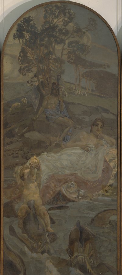 金星，阿莫尔和巴黎三联画巴黎的审判，中央部分，1893年 作者 米哈伊尔·亚历山德罗维奇·弗鲁贝尔