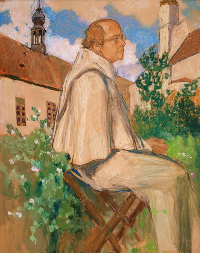 遗传学家Johann Gregor Mendel的肖像，1926年（纸上粉彩） 作者 Mikhail Dmitrievich Ezuchevsky