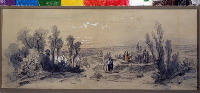 P.柴可夫斯基（1840-1893）的歌剧“马泽帕”的窗帘设计。 米哈伊尔·伊里奇·博恰洛夫（1831-1895）的作品。 纸本水彩 作者 米哈伊尔·伊里奇·博恰罗夫