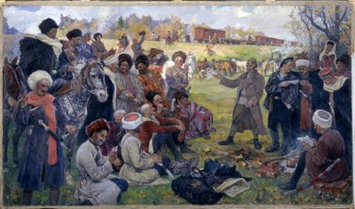 1917 年 8 月，加特契纳附近科尔尼洛夫将军狂野分割线中的布尔什维克煽动者 作者 米哈伊尔·伊万诺维奇·阿维洛夫