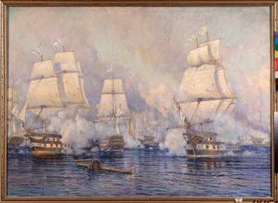 纳瓦里诺海战，1827 年 10 月 20 日，奥斯曼舰队与法英俄舰队之间发生（1828-1829 年俄土战争和 1821-1830 年希腊独立战争或希腊革命的插曲）-（纳海战 作者 米哈伊尔·斯捷潘诺维奇·特卡琴科