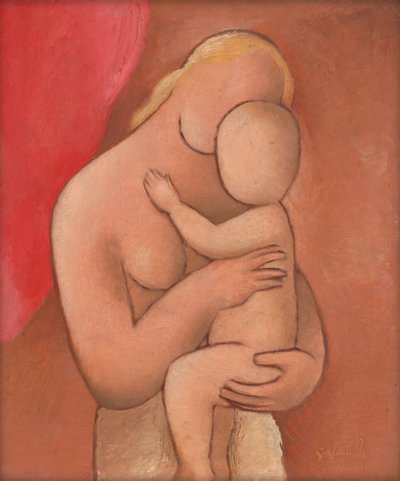 母亲和婴儿，约 1934 年（胶合板上的油画） 作者 米库拉斯·加兰达