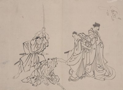 与狐狸在一起的人物，19世纪中期（纸上水墨）。 作者 Mimasu Mimasu
