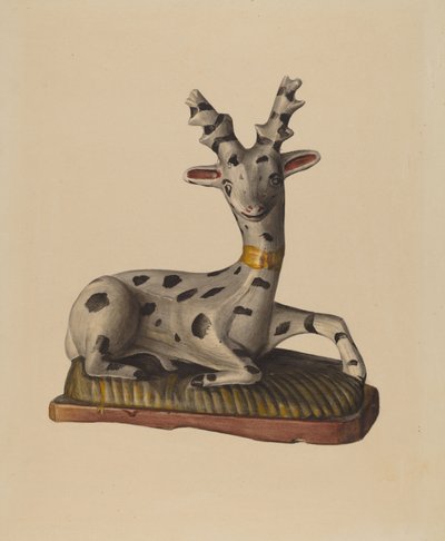 粉笔鹿，约 1938 年（水彩画） 作者 米娜·洛瑞