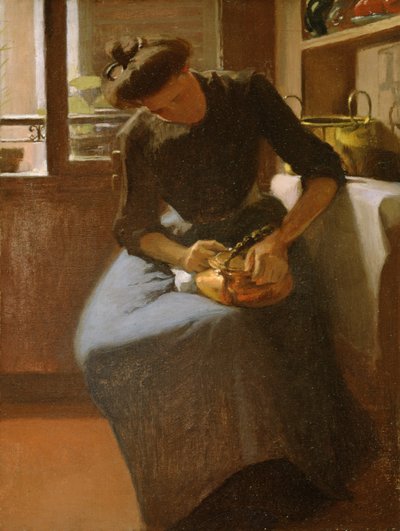 擦水壶的女人，约 1912 年（布面油画） 作者 密涅瓦 约瑟芬查普曼