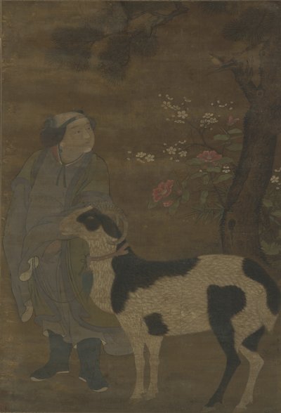 一个贵族男孩和他的山羊 作者 Ming Dynasty Chinese School