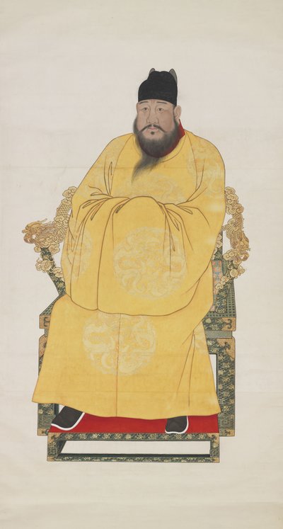 宣德皇帝像（1399-1435 年），明朝第五位皇帝（纸本墨彩挂轴） 作者 明代中文学校