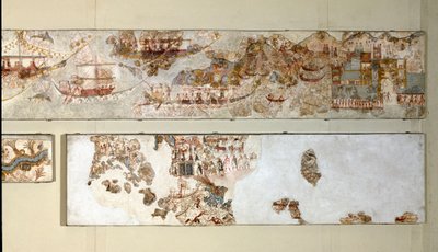 米诺斯艺术。从阿克罗蒂里到圣托里尼的 "海军远征 "壁画。公元前16世纪。雅典娜，国家考古博物馆 作者 美浓