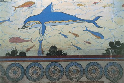 希腊克里特岛克诺索斯米诺斯宫宫殿壁画的特写 作者 美浓