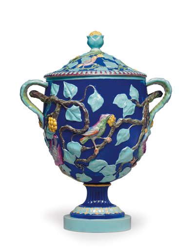 十九世纪中叶英语Majolica两把花瓶和盖子（陶瓷） 作者 Mintons Ltd（代理）