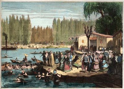 在巴黎郊外的La Grenouillere游泳--1869年塞纳河畔克罗伊西的La grenouillere--作者：米兰达 作者 米兰达（Miranda）