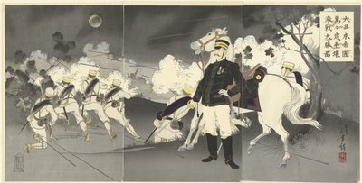 伟大的日本帝国万岁！平壤大捷的图像。
Dai Nihon teikoku banbanzai.平城格物大成之图。(物体上的标题） 作者 秋山布右卫门