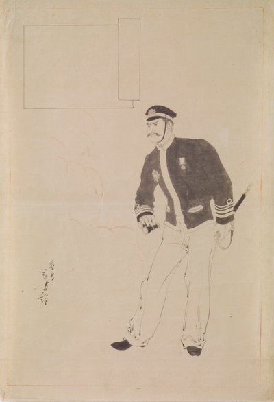 描绘甲午战争时期日本海军军官的木版画预备图稿 作者 水野利方