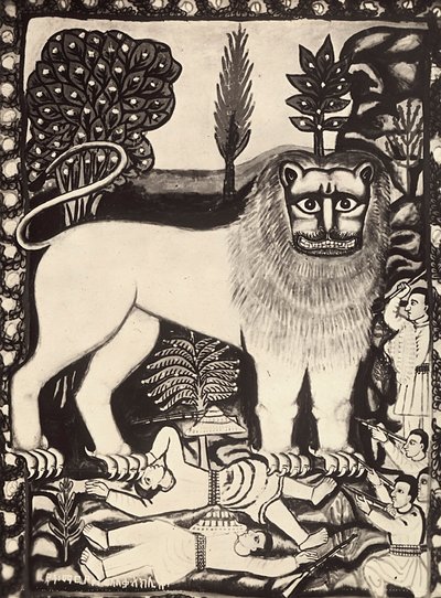 Building an Empire in the Fascist age: painting depicting the lion of Judah, 09/05/1936 (b/w photo) 作者 莫迪斯蒂诺·巴尔迪内蒂