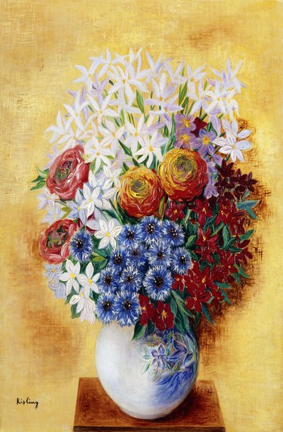 黄色背景下的花束；Bouquet au Fleurs sur Fond jaune，约 1934 年（布面油画） 作者 莫伊斯·基斯林