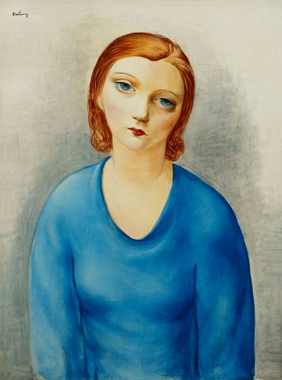 穿蓝色上衣的年轻女子；Jeune Femme au Corsage Bleu，约 1925 年（布面油画） 作者 莫伊斯·基斯林