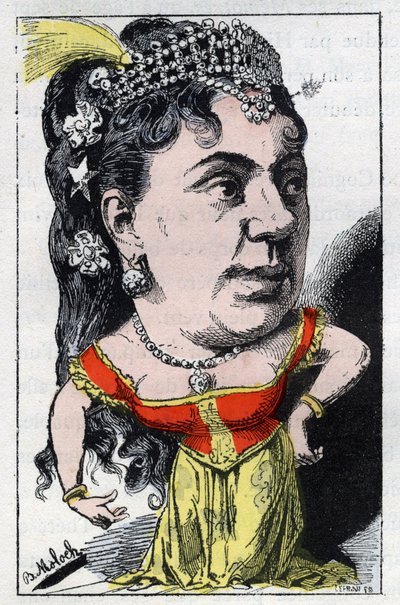艾玛-瓦拉东-泰瑞莎（1837-1913）的肖像，法国卡巴莱歌舞团歌手，由Touchatout创作的 "长号镜"，B. Moloch于1882年创作的漫画（1849-1909）。私人收藏。 作者 主宰