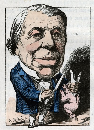 Philippe Ricord (1800-1889)的肖像，法国外科医生，在Touchatout的 "Le Trombinoscope "中，B. Moloch于1882年（1849-1909）的漫画。私人收藏。 作者 主宰