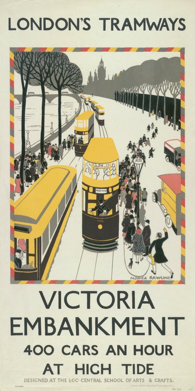 维多利亚堤岸"，伦敦郡议会LCC电车公司的海报，1926年 作者 莫妮卡·罗林斯