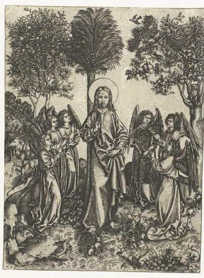 基督与天使在旷野 作者 Martin Schongauer (学校)