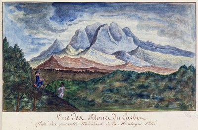 从马提尼克岛皮利山看到的 Pitons du Carbet 景观，约 1815 年（纸上水彩画） 作者 莫罗·德·琼斯