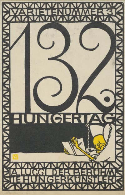 综艺第3幕：第132个禁食日，著名饥饿艺术家A. Lucci Varietenummer 3: 1..., 1907年。 作者 莫里茨荣格