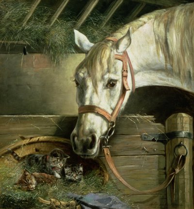 马和小猫，1890年 作者 莫里兹·穆勒（Moritz Muller）
