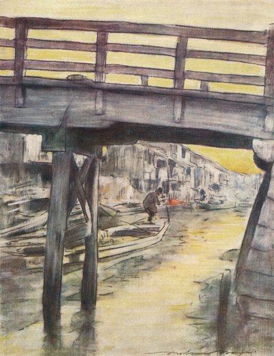 大阪的一条运河》，约1887年，1901年 作者 莫蒂默·卢丁顿·门佩斯