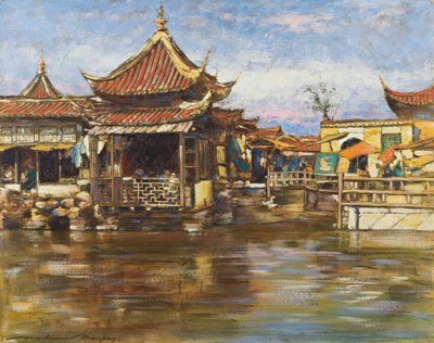 上海茶馆，1909年（船上的水粉和油） 作者 Mortimer Ludington Menpes