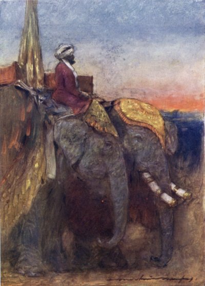斋浦尔大象（彩色石版画） 作者 Mortimer Ludington Menpes