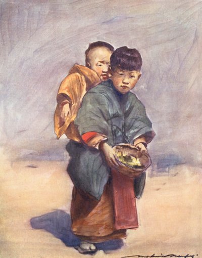 世界儿童：日本，小妈妈（彩色石版印刷） 作者 Mortimer Ludington Menpes