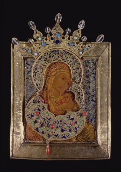 Virgin the All Glorified的图标（面板上的银色镀金和蛋彩画） 作者 莫斯科学校