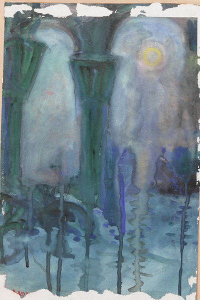 威尼斯夜景（纸面水彩画） 作者 摩西·亚当斯