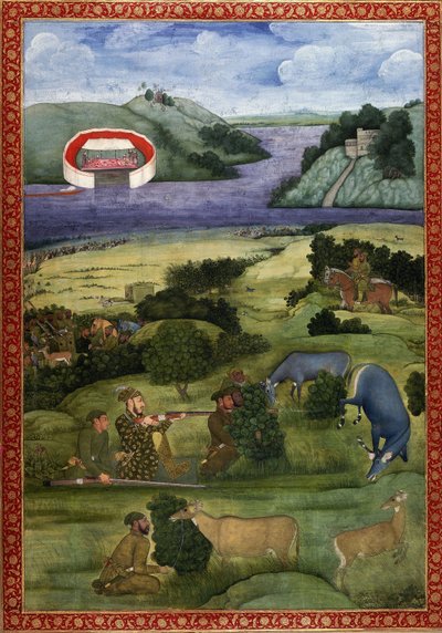 一位王子和同伴在狩猎黑鹿，约1670-80年 作者 莫卧儿学校