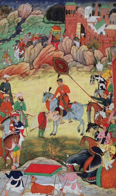 Adham Khan于1560年或1561年在Akbarnama，1590-98向印度中部Sarangpur的Akbar致敬 作者 莫卧儿学校