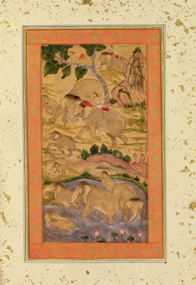 猎人捕获大象，来自大克莱夫特专辑，c.1760-65（纸上彩绘） 作者 莫卧儿学校