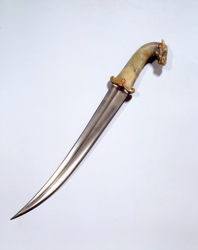 莫卧儿艺术：大马士革钢马头匕首。 17世纪。 Sun 0,5 m 巴黎，卢浮宫 作者 莫卧儿学校