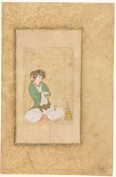 青年坐在柳树上，单页插图，c。 1600-1650。 作者 穆罕默德·优素福（Muhammad Yusuf）